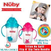 Nuby Tritan No Spill Flip N' Sip Twin Handle Cup with 360 Weighted Straw