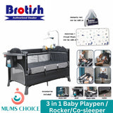 Brotish 4 in 1 Adjustable Heigh Co-Sleep Playpen Grey /Navy