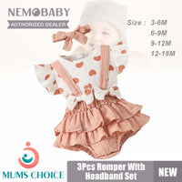 Nemobaby 3Pcs Baby Girl Romper Suit Set With Headband Clothes